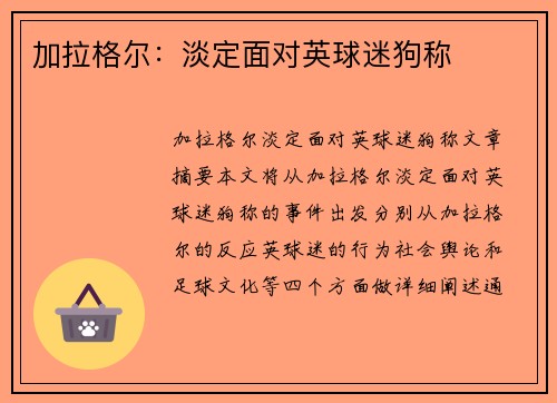 加拉格尔：淡定面对英球迷狗称