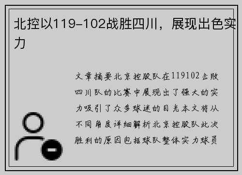 北控以119-102战胜四川，展现出色实力